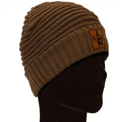 Шапка Vass Fleece Lined Ribbed Beanie Brown Rubber Badge VR376-1/09 фото